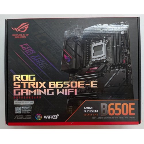 Купить Материнская плата Asus ROG STRIX B650E-E GAMING WIFI (sAM5, AMD B650) (Восстановлено продавцом, 779614) с проверкой совместимости: обзор, характеристики, цена в Киеве, Днепре, Одессе, Харькове, Украине | интернет-магазин TELEMART.UA фото