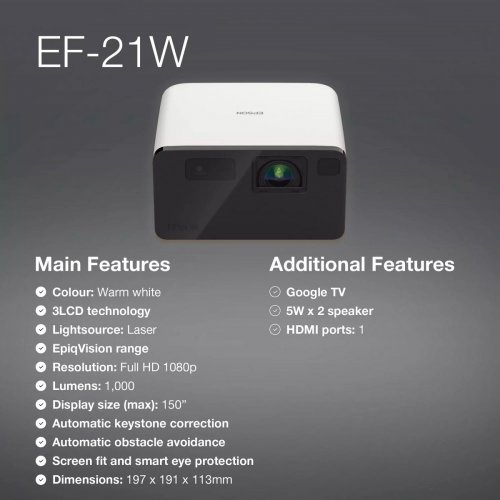 Купить Проектор Epson EF-21W (V11HB35040) - цена в Харькове, Киеве, Днепре, Одессе
в интернет-магазине Telemart фото