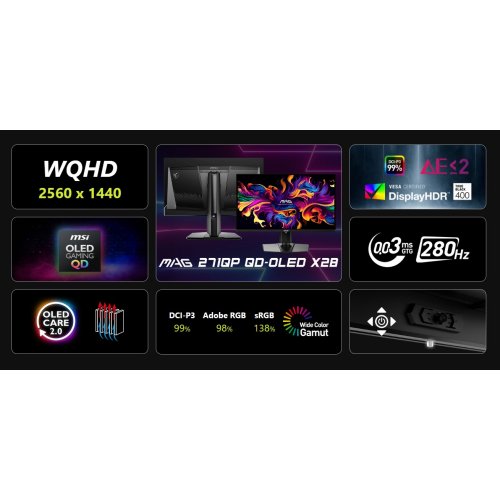 Купити Монітор MSI 26.5" MAG 271QP QD-OLED X28 Black - ціна в Києві, Львові, Вінниці, Хмельницькому, Франківську, Україні | інтернет-магазин TELEMART.UA фото