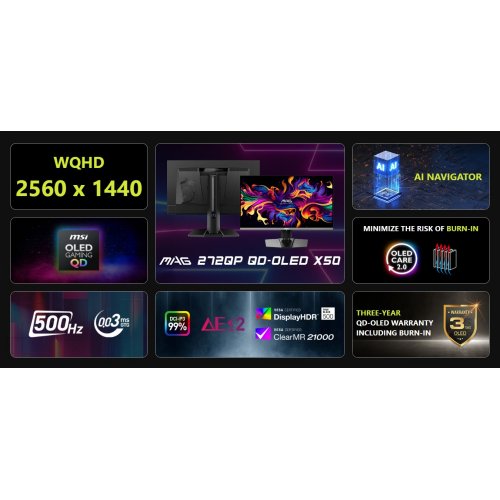 Купити Монітор MSI 26.5" MAG 272QP QD-OLED X50 Black - ціна в Києві, Львові, Вінниці, Хмельницькому, Франківську, Україні | інтернет-магазин TELEMART.UA фото