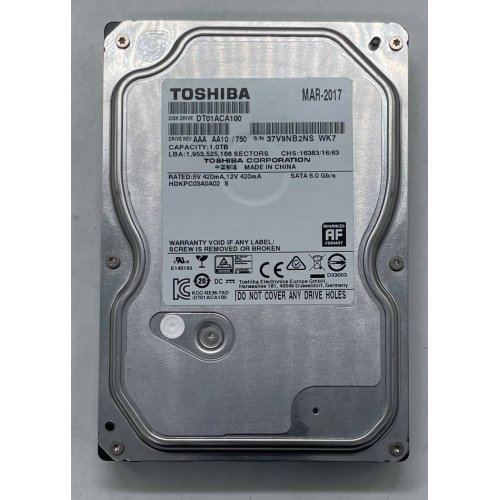 Жорсткий диск Toshiba 1TB 32MB 7200RPM 3.5" (DT01ACA100) (Відновлено продавцем, 779822) купити з перевіркою сумісності: огляд, характеристики, ціна у Києві, Львові, Вінниці, Хмельницькому, Івано-Франківську, Україні | інтернет-магазин TELEMART.UA фото