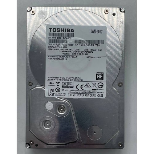 Жорсткий диск Toshiba 2TB 64MB 7200RPM 3.5" (DT01ACA200) (Відновлено продавцем, 779829) купити з перевіркою сумісності: огляд, характеристики, ціна у Києві, Львові, Вінниці, Хмельницькому, Івано-Франківську, Україні | інтернет-магазин TELEMART.UA фото