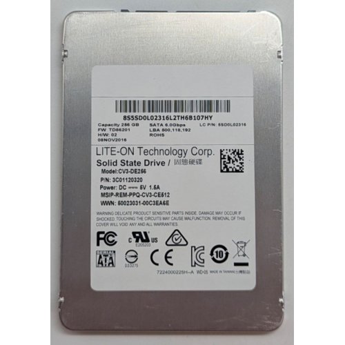 Купить Ssd-диск Lite-On 256GB 2.5" (CV3-DE256) (Восстановлено продавцом, 779879) с проверкой совместимости: обзор, характеристики, цена в Киеве, Днепре, Одессе, Харькове, Украине | интернет-магазин TELEMART.UA фото