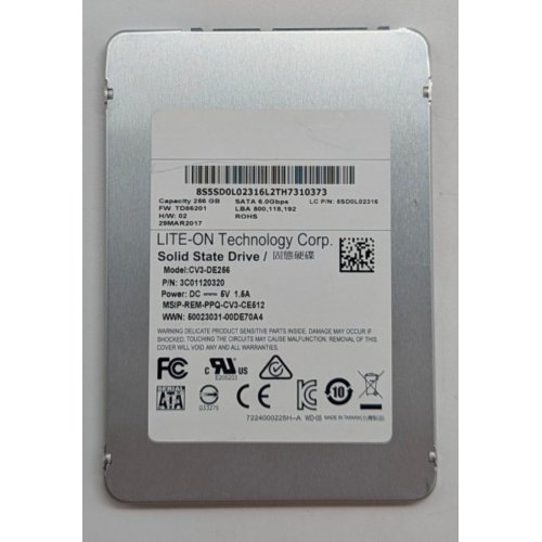 Купить Ssd-диск Lite-On 256GB 2.5" (CV3-DE256) (Восстановлено продавцом, 779880) с проверкой совместимости: обзор, характеристики, цена в Киеве, Днепре, Одессе, Харькове, Украине | интернет-магазин TELEMART.UA фото