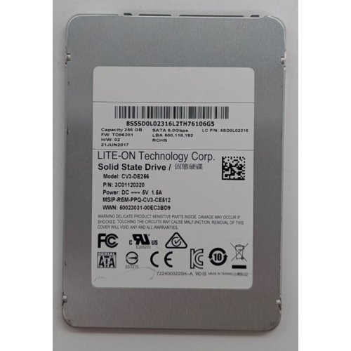 Купить Ssd-диск Lite-On 256GB 2.5" (CV3-DE256) (Восстановлено продавцом, 779881) с проверкой совместимости: обзор, характеристики, цена в Киеве, Днепре, Одессе, Харькове, Украине | интернет-магазин TELEMART.UA фото