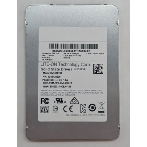 Ssd-диск Lite-On 256GB 2.5" (CV3-DE256) (Відновлено продавцем, 779884) купити з перевіркою сумісності: огляд, характеристики, ціна у Києві, Львові, Вінниці, Хмельницькому, Івано-Франківську, Україні | інтернет-магазин TELEMART.UA фото