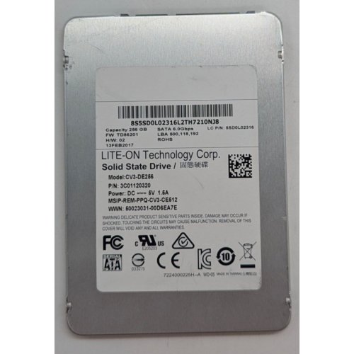 Купить Ssd-диск Lite-On 256GB 2.5" (CV3-DE256) (Восстановлено продавцом, 779889) с проверкой совместимости: обзор, характеристики, цена в Киеве, Днепре, Одессе, Харькове, Украине | интернет-магазин TELEMART.UA фото