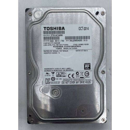 Жорсткий диск Toshiba 500GB 32MB 7200RPM 3.5" (DT01ACA050) (Відновлено продавцем, 779898) купити з перевіркою сумісності: огляд, характеристики, ціна у Києві, Львові, Вінниці, Хмельницькому, Івано-Франківську, Україні | інтернет-магазин TELEMART.UA фото