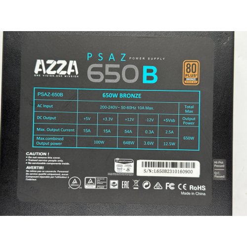 Блок живлення Azza 650W (PSAZ-650W) (Відновлено продавцем, 779913) купити з перевіркою сумісності: огляд, характеристики, ціна у Києві, Львові, Вінниці, Хмельницькому, Івано-Франківську, Україні | інтернет-магазин TELEMART.UA фото