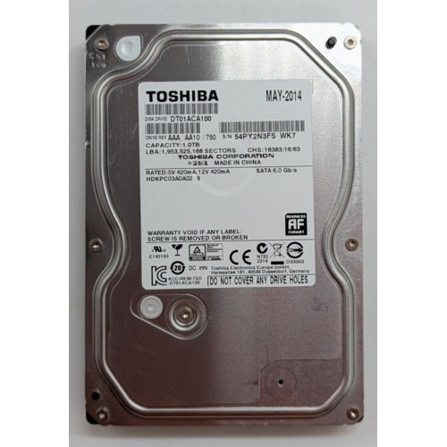 Жорсткий диск Toshiba 1TB 32MB 7200RPM 3.5" (DT01ACA100) (Відновлено продавцем, 780118) купити з перевіркою сумісності: огляд, характеристики, ціна у Києві, Львові, Вінниці, Хмельницькому, Івано-Франківську, Україні | інтернет-магазин TELEMART.UA фото