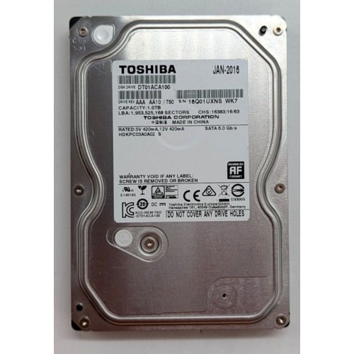 Жорсткий диск Toshiba 1TB 32MB 7200RPM 3.5" (DT01ACA100) (Відновлено продавцем, 780122) купити з перевіркою сумісності: огляд, характеристики, ціна у Києві, Львові, Вінниці, Хмельницькому, Івано-Франківську, Україні | інтернет-магазин TELEMART.UA фото