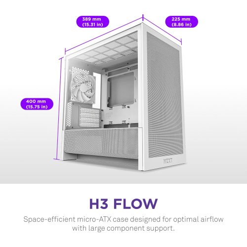 Корпус NZXT H3 Flow Tempered Glass без БЖ (CC-H31FW-01) White купити з перевіркою сумісності: огляд, характеристики, ціна у Києві, Львові, Вінниці, Хмельницькому, Івано-Франківську, Україні | інтернет-магазин TELEMART.UA фото