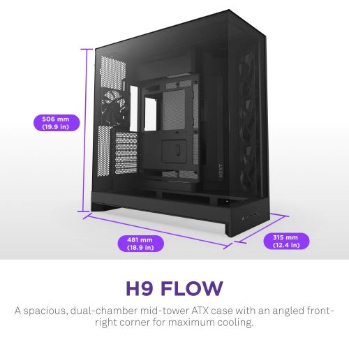 Корпус NZXT H9 Flow Tempered Glass без БЖ (CM-H92FB-01) Black купити з перевіркою сумісності: огляд, характеристики, ціна у Києві, Львові, Вінниці, Хмельницькому, Івано-Франківську, Україні | інтернет-магазин TELEMART.UA фото