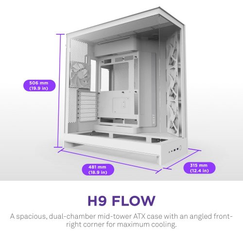 Корпус NZXT H9 Flow Tempered Glass без БЖ (CM-H92FW-01) White купити з перевіркою сумісності: огляд, характеристики, ціна у Києві, Львові, Вінниці, Хмельницькому, Івано-Франківську, Україні | інтернет-магазин TELEMART.UA фото