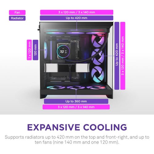 Корпус NZXT H9 Flow RGB Tempered Glass без БЖ (CM-H92FB-R1) Black купити з перевіркою сумісності: огляд, характеристики, ціна у Києві, Львові, Вінниці, Хмельницькому, Івано-Франківську, Україні | інтернет-магазин TELEMART.UA фото