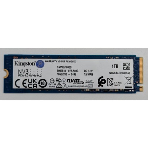 Ssd-диск Kingston NV3 3D NAND 1TB M.2 (2280 PCI-E) NVMe x4 (SNV3S/1000G) (Відновлено продавцем, 780795) купити з перевіркою сумісності: огляд, характеристики, ціна у Києві, Львові, Вінниці, Хмельницькому, Івано-Франківську, Україні | інтернет-магазин TELEMART.UA фото