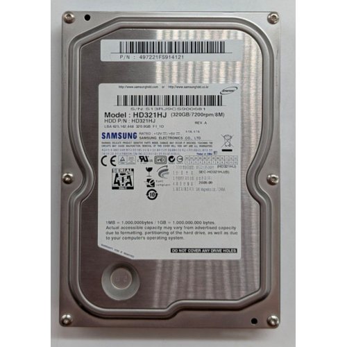Купить Жесткий диск Samsung HD321HJ 320GB 16MB 7200RPM 3.5'' (HD321HJ) (Восстановлено продавцом, 780850) с проверкой совместимости: обзор, характеристики, цена в Киеве, Днепре, Одессе, Харькове, Украине | интернет-магазин TELEMART.UA фото