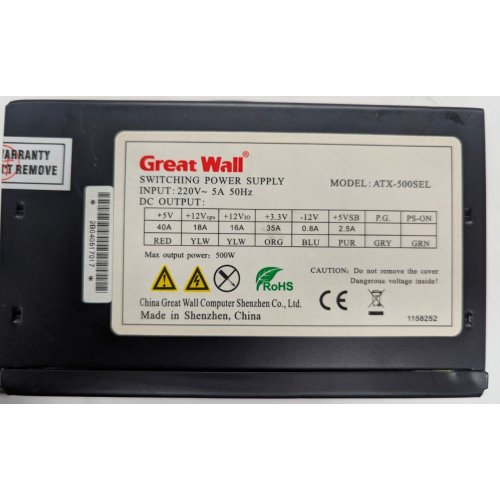 Блок живлення Great Wall 500W (ATX-500SEL-P4) (Відновлено продавцем, 780856) купити з перевіркою сумісності: огляд, характеристики, ціна у Києві, Львові, Вінниці, Хмельницькому, Івано-Франківську, Україні | інтернет-магазин TELEMART.UA фото