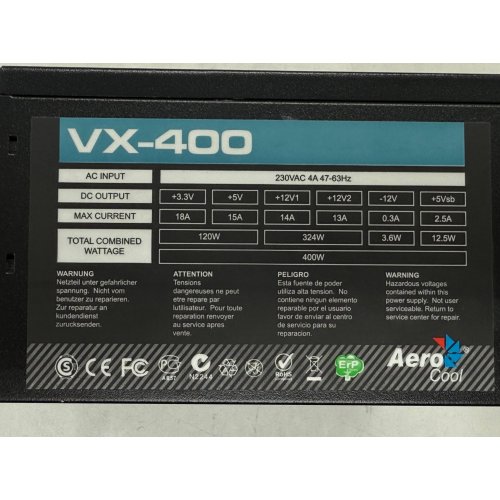 Купить Блок питания Aerocool Value Series 400W (VX-400) (Восстановлено продавцом, 780883) с проверкой совместимости: обзор, характеристики, цена в Киеве, Днепре, Одессе, Харькове, Украине | интернет-магазин TELEMART.UA фото