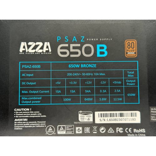 Купить Блок питания Azza 650W (PSAZ-650W) (Восстановлено продавцом, 781000) с проверкой совместимости: обзор, характеристики, цена в Киеве, Днепре, Одессе, Харькове, Украине | интернет-магазин TELEMART.UA фото