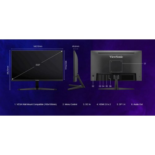 Купити Монітор ViewSonic 23.8" VX24G1-HD Black - ціна в Києві, Львові, Вінниці, Хмельницькому, Франківську, Україні | інтернет-магазин TELEMART.UA фото