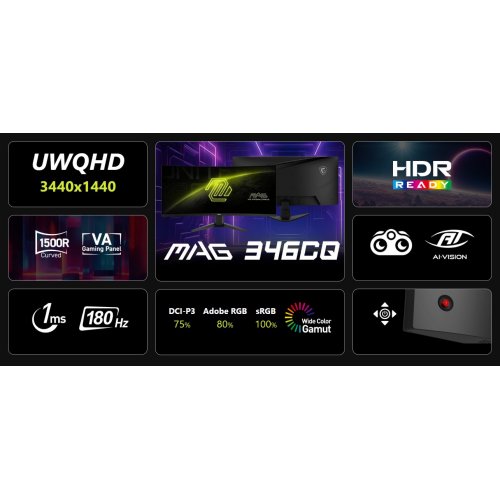 Купити Монітор MSI 34" MAG 346CQ Black - ціна в Києві, Львові, Вінниці, Хмельницькому, Франківську, Україні | інтернет-магазин TELEMART.UA фото