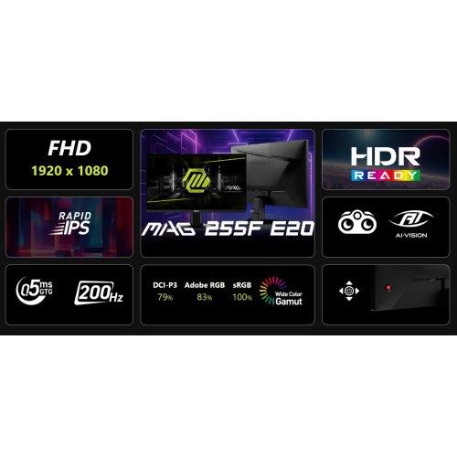 Купити Монітор MSI 24.5" MAG 255F E20 Black - ціна в Києві, Львові, Вінниці, Хмельницькому, Франківську, Україні | інтернет-магазин TELEMART.UA фото