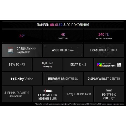 Купить Монитор Asus 31.5" ROG Swift OLED PG32UCDMZ (90LM09T0-B01371) Black - цена в Харькове, Киеве, Днепре, Одессе
в интернет-магазине Telemart фото