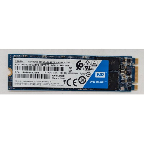 Купить Ssd-диск Western Digital Blue 3D NAND TLC 250GB M.2 (2280 SATA) (WDS250G2B0B) (Восстановлено продавцом, 781324) с проверкой совместимости: обзор, характеристики, цена в Киеве, Днепре, Одессе, Харькове, Украине | интернет-магазин TELEMART.UA фото