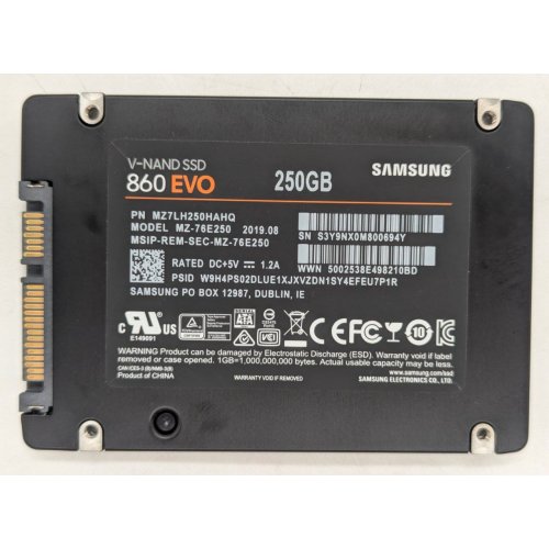 Купить Ssd-диск Samsung 860 EVO V-NAND MLC 250GB 2.5" (MZ-76E250B) (Восстановлено продавцом, 781327) с проверкой совместимости: обзор, характеристики, цена в Киеве, Днепре, Одессе, Харькове, Украине | интернет-магазин TELEMART.UA фото
