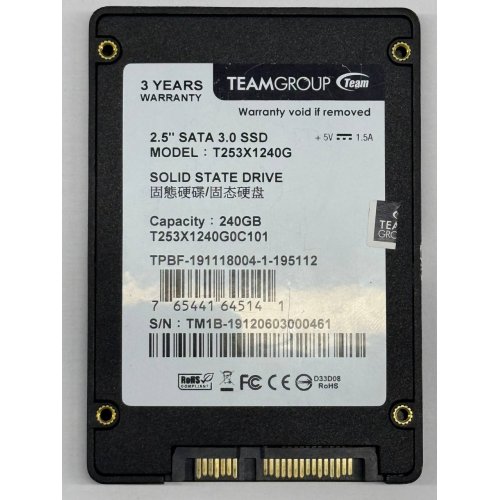 Ssd-диск Team GX1 TLC 240GB 2.5" (T253X1240G0C101) (Відновлено продавцем, 781404) купити з перевіркою сумісності: огляд, характеристики, ціна у Києві, Львові, Вінниці, Хмельницькому, Івано-Франківську, Україні | інтернет-магазин TELEMART.UA фото