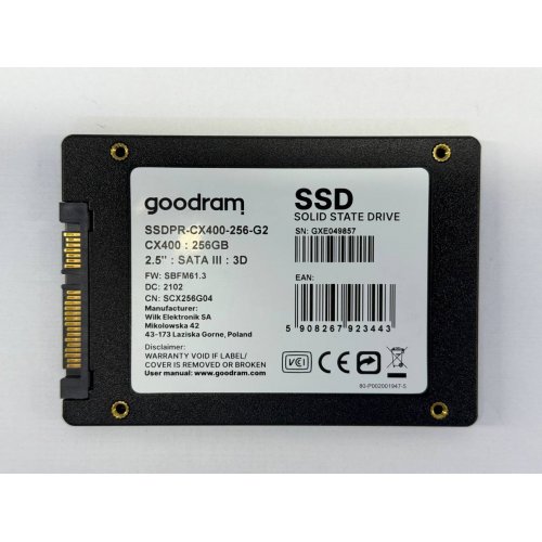 Ssd-диск GoodRAM CX400 Gen.2 3D NAND TLC 256GB 2.5" (SSDPR-CX400-256-G2) (Відновлено продавцем, 781423) купити з перевіркою сумісності: огляд, характеристики, ціна у Києві, Львові, Вінниці, Хмельницькому, Івано-Франківську, Україні | інтернет-магазин TELEMART.UA фото