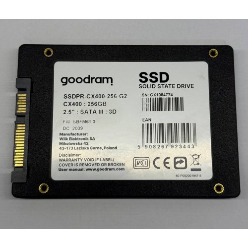 Ssd-диск GoodRAM CX400 Gen.2 3D NAND TLC 256GB 2.5" (SSDPR-CX400-256-G2) (Відновлено продавцем, 781424) купити з перевіркою сумісності: огляд, характеристики, ціна у Києві, Львові, Вінниці, Хмельницькому, Івано-Франківську, Україні | інтернет-магазин TELEMART.UA фото