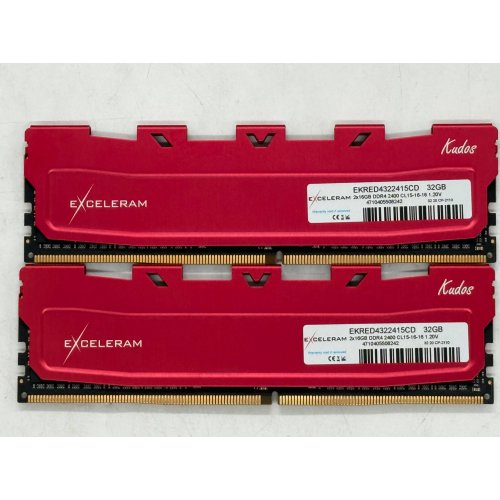 Купить Озу Exceleram DDR4 32GB (2x16GB) 2400Mhz Red Kudos (EKRED4322415CD) (Восстановлено продавцом, 781451) с проверкой совместимости: обзор, характеристики, цена в Киеве, Днепре, Одессе, Харькове, Украине | интернет-магазин TELEMART.UA фото