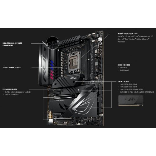 Купить Уценка материнская плата Asus ROG MAXIMUS Z790 APEX ENCORE (s1700, Intel Z790) Factory Recertified (Нижній PCIe-слот не , 781678) с проверкой совместимости: обзор, характеристики, цена в Киеве, Днепре, Одессе, Харькове, Украине | интернет-магазин TELEMART.UA фото