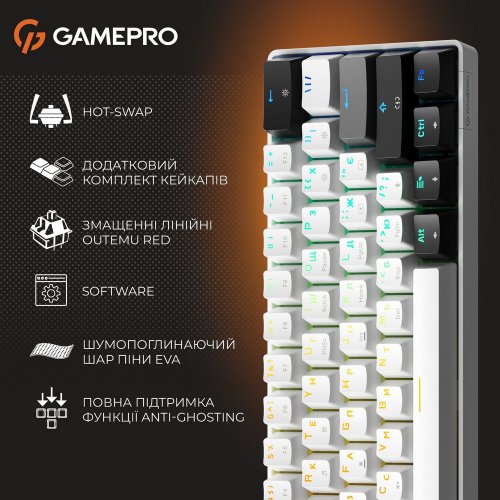 Купить Клавиатура GamePro Genesis Infinity MK130BW Outemu Red Switches White - цена в Харькове, Киеве, Днепре, Одессе
в интернет-магазине Telemart фото