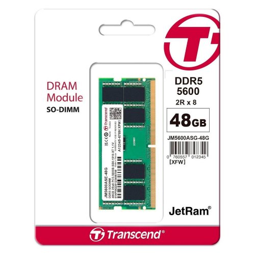 Купить ОЗУ Transcend SODIMM DDR5 48GB 5600Mhz JetRam (JM5600ASE-48G) с проверкой совместимости: обзор, характеристики, цена в Киеве, Днепре, Одессе, Харькове, Украине | интернет-магазин TELEMART.UA фото