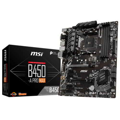Материнська плата MSI B450-A PRO MAX (sAM4, AMD B450) (Відновлено продавцем, 782564) купити з перевіркою сумісності: огляд, характеристики, ціна у Києві, Львові, Вінниці, Хмельницькому, Івано-Франківську, Україні | інтернет-магазин TELEMART.UA фото
