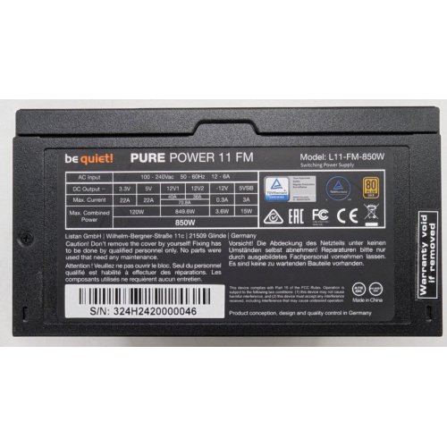Купить Блок питания Be Quiet! Pure Power 11 FM 850W (BN324) (Восстановлено продавцом, 783649) с проверкой совместимости: обзор, характеристики, цена в Киеве, Днепре, Одессе, Харькове, Украине | интернет-магазин TELEMART.UA фото