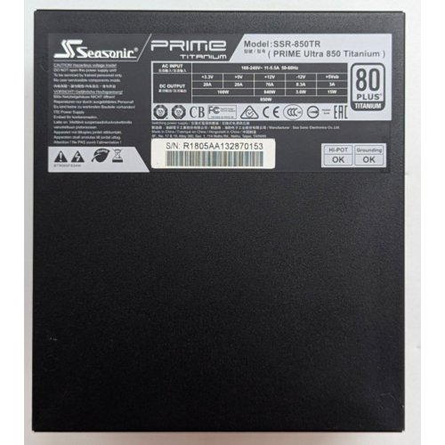 Блок живлення Seasonic Prime TX-850W Titanium (SSR-850TR) (Відновлено продавцем, 783936) купити з перевіркою сумісності: огляд, характеристики, ціна у Києві, Львові, Вінниці, Хмельницькому, Івано-Франківську, Україні | інтернет-магазин TELEMART.UA фото