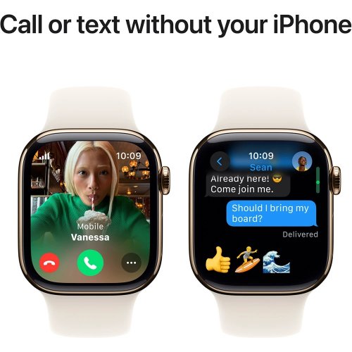 Купити Смарт-годинник Apple Watch Series 10 GPS + Cellular 42mm Gold Titanium Case with Starlight Sport Band - M/L (MX073QH/A) - ціна в Києві, Львові, Вінниці, Хмельницькому, Франківську, Україні | інтернет-магазин TELEMART.UA фото