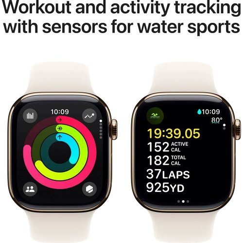 Купити Смарт-годинник Apple Watch Series 10 GPS + Cellular 42mm Gold Titanium Case with Starlight Sport Band - M/L (MX073QH/A) - ціна в Києві, Львові, Вінниці, Хмельницькому, Франківську, Україні | інтернет-магазин TELEMART.UA фото