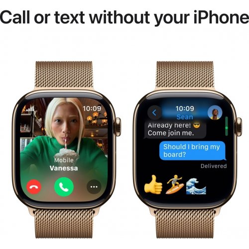 Купить Смарт-часы Apple Watch Series 10 GPS + Cellular 42mm Gold Titanium Case with Gold Milanese Loop (MX083QH/A) - цена в Харькове, Киеве, Днепре, Одессе
в интернет-магазине Telemart фото