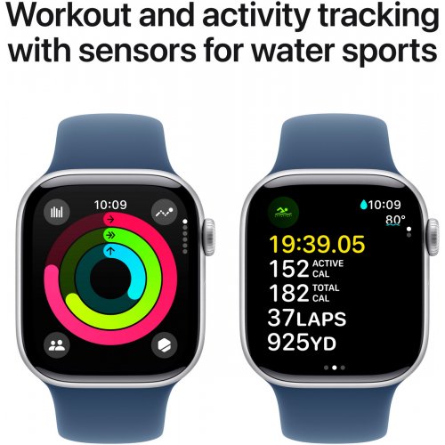 Купити Смарт-годинник Apple Watch Series 10 GPS + Cellular 42mm Silver Aluminium Case with Denim Sport Band - M/L (MWX43QH/A) - ціна в Києві, Львові, Вінниці, Хмельницькому, Франківську, Україні | інтернет-магазин TELEMART.UA фото