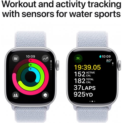 Купити Смарт-годинник Apple Watch Series 10 GPS + Cellular 42mm Silver Aluminium Case with Blue Cloud Sport Loop (MWX53QH/A) - ціна в Києві, Львові, Вінниці, Хмельницькому, Франківську, Україні | інтернет-магазин TELEMART.UA фото