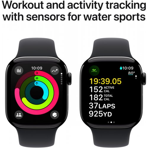 Купити Смарт-годинник Apple Watch Series 10 GPS + Cellular 42mm Jet Black Aluminium Case with Black Sport Band - M/L (MWX73QH/A) - ціна в Києві, Львові, Вінниці, Хмельницькому, Франківську, Україні | інтернет-магазин TELEMART.UA фото