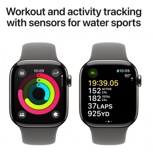 Купить Смарт-часы Apple Watch Series 10 GPS + Cellular 42mm Natural Titanium Case with Stone Grey Sport Band - M/L (MWXE3QH/A) - цена в Харькове, Киеве, Днепре, Одессе
в интернет-магазине Telemart фото