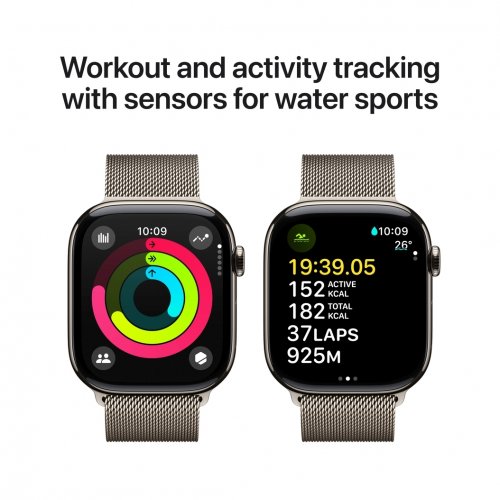 Купить Смарт-часы Apple Watch Series 10 GPS + Cellular 42mm Natural Titanium Case with Natural Milanese Loop (MWXF3QH/A) - цена в Харькове, Киеве, Днепре, Одессе
в интернет-магазине Telemart фото