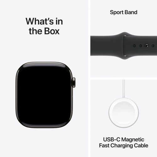 Купить Смарт-часы Apple Watch Series 10 GPS + Cellular 42mm Slate Titanium Case with Black Sport Band - S/M (MWXG3QH/A) - цена в Харькове, Киеве, Днепре, Одессе
в интернет-магазине Telemart фото