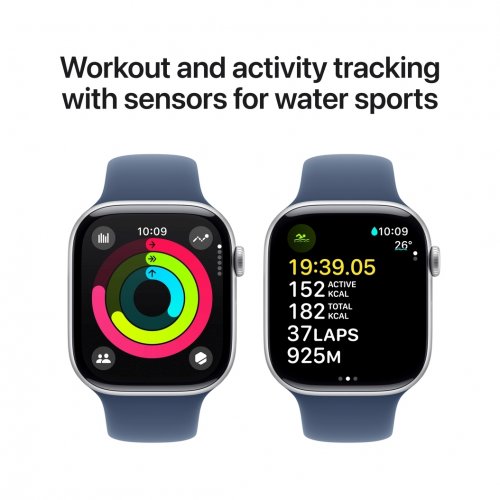 Купити Смарт-годинник Apple Watch Series 10 GPS + Cellular 46mm Silver Aluminium Case with Denim Sport Band - M/L (MWY13QH/A) - ціна в Києві, Львові, Вінниці, Хмельницькому, Франківську, Україні | інтернет-магазин TELEMART.UA фото